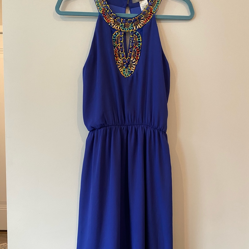 Royal blue dress with beading detail